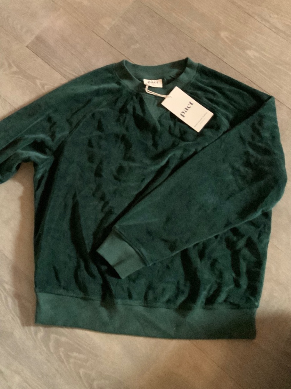 Pact Organic Velour Crew Sweatshirt Dark Spruce Small S - Picture 3 of 3